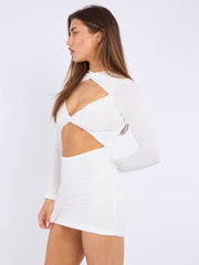 Cut Out Knot Front Long Sleeve Slinky Dress