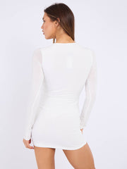 Cut Out Knot Front Long Sleeve Slinky Dress