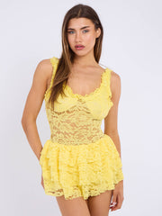 Spitzendetail hoher Nacken -Langarmplaysuit (Kopie)