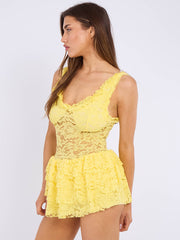 Spitzendetail hoher Nacken -Langarmplaysuit (Kopie)