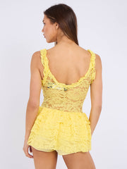 Spitzendetail hoher Nacken -Langarmplaysuit (Kopie)