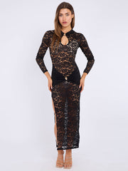 Plunge nek slinky gedrapeerde maxi -jurk