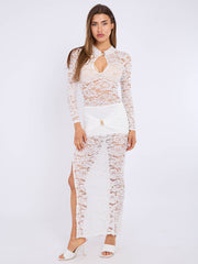 Plunge nek slinky gedrapeerde maxi -jurk