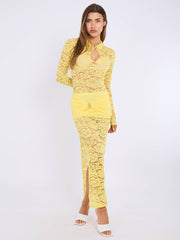 Plunge nek slinky gedrapeerde maxi -jurk