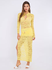 Plunge nek slinky gedrapeerde maxi -jurk