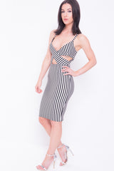 Black & White Cross Front Striped Dress
