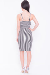 Black & White Cross Front Striped Dress