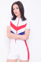 Contrast Panel Zip Front Playsuit