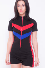 Contrast Panel Zip Front Playsuit