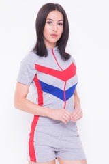 Contrast Panel Zip Front Playsuit