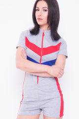 Contrast Panel Zip Front Playsuit