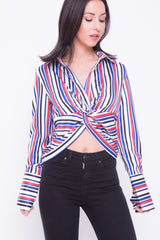 Multi Striped Twist Front Shirt Top