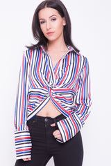 Multi Striped Twist Front Shirt Top