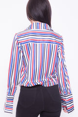 Multi Striped Twist Front Shirt Top