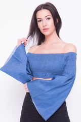 Smocked Denim Bardot Crop Top