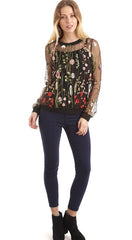 Floral Embroidered Sheer Top