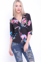 Wrap Twist Front Floral Print Top