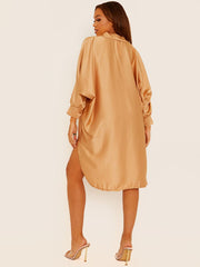 Oversized Dip Hem Satin?Shirt Dress
