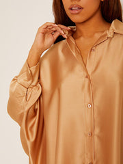 Oversized Dip Hem Satin?Shirt Dress