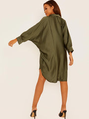 Oversized Dip Hem Satin?Shirt Dress
