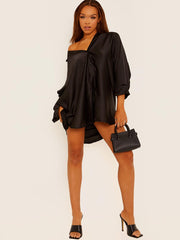 Oversized Dip Hem Satin?Shirt Dress
