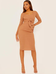 Self Tie Knot Ribbed Midi Dress