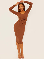 Self Tie Knot Ribbed Midi Dress