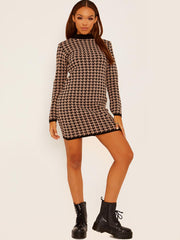 Dogtooth Pattern Knitted Jumper Dress