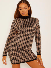 Dogtooth Pattern Knitted Jumper Dress