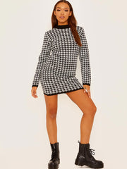 Dogtooth Pattern Knitted Jumper Dress