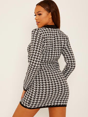 Dogtooth Pattern Knitted Jumper Dress
