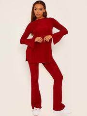 Split Side Ribbed Top and Trouser Co-ord