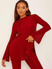 Split Side Ribbed Top and Trouser Co-ord