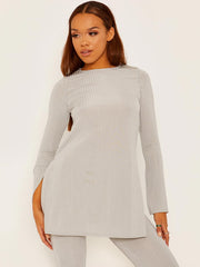 Split Side Ribbed Top and Trouser Co-ord