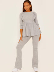 Frill Detail Ribbed Peplum Co-ord
