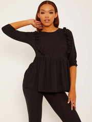 Frill Detail Ribbed Peplum Co-ord