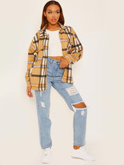 Classic Thick Colour Block Checked Shirt Jacket Shacket