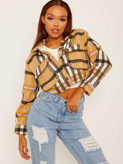 Cropped Colour Block Checked Shirt Jacket Shacket