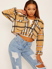 Cropped Colour Block Checked Shirt Jacket Shacket