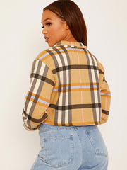 Cropped Colour Block Checked Shirt Jacket Shacket