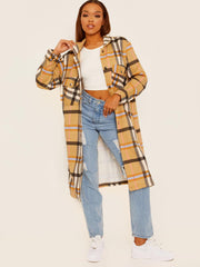 Longline Thick Colour Block Checked Shirt Jacket Shacket