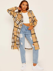 Longline Thick Colour Block Checked Shirt Jacket Shacket