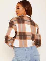 Cropped Colour Block Checked Shirt Jacket Shacket