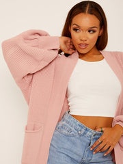 Balloon Sleeves Knitted Open Cardigan