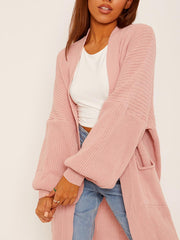 Balloon Sleeves Knitted Open Cardigan