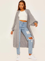 Balloon Sleeves Knitted Open Cardigan