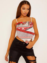 Scarf Print Tie Knot Back Cami Crop Top