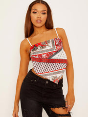 Scarf Print Tie Knot Back Cami Crop Top