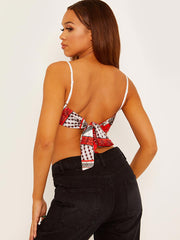 Scarf Print Tie Knot Back Cami Crop Top