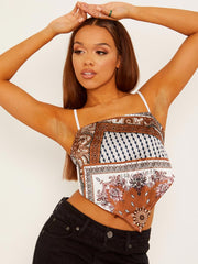 Scarf Print Tie Knot Back Cami Crop Top